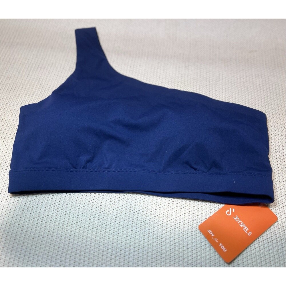 JOYSPELS One Shoulder Sports Bra Navy Blue Wireless Nylon Spandex Size L Women